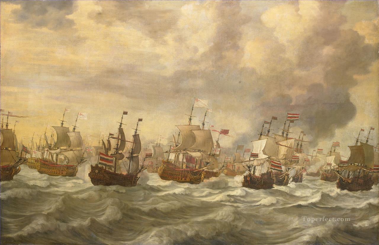 Four Day Battle Episode uit de vierdaagse zeeslag Willem van de Velde I 1693 Naval Battles Oil Paintings
